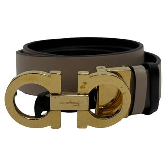 Ferragamo Pre-owned Womens Gancici Buckled Belt in Brown Calf Leather - Mocha - One Size