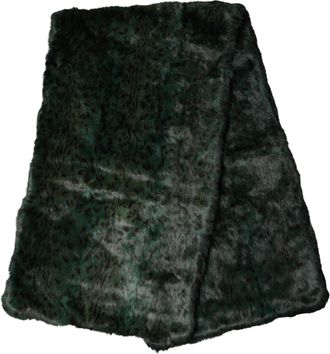 Dolce & Gabbana Womens Black Green Stripe Fur Shawl Neck Wrap 180cm X49cm Scarf And Faux