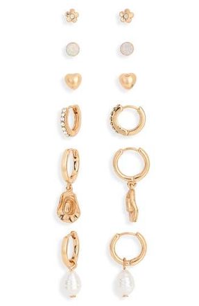 BP. Set of 6 Pairs of Earrings & Trinket Tray in Gold- Ivory at Nordstrom Rack