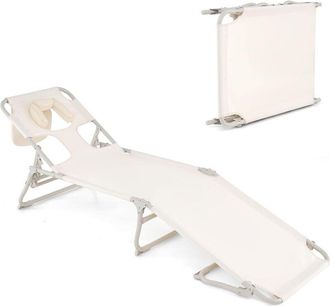 Costway Costway Tumbonas Jardin Exterior Plegable, Orificios Para La Cara, Tumbona Plegable Con Respaldo Y Reposapi&eacute;s Ajustables, Tumbona Jardin Playa Piscina