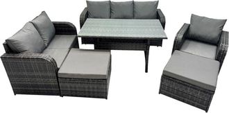 Fimous 8 Seat Outdoor Wicker pe Rattan Garden Furniture Set Dining Table Sofa Set with 2 Big Stools Dark Grey Mixed - Fimous