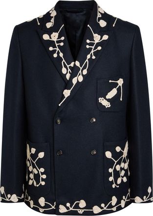 Bode Snowdrop Embroidered Wool-blend Blazer - Navy - L