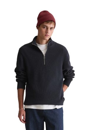 Marc O'Polo Denim Troyer MARC OPOLO DENIM, Herren, Gr. L, blau (blau depths), Strick, Obermaterial: 100% Baumwolle, relaxed fit, Rippb&uuml;ndchen, Pullover Troyer, relaxed 