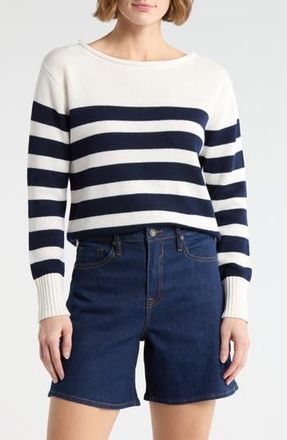 Vigoss Stripe Boat Neck Sweater in Creme/Navy at Nordstrom Rack, Size X-Large