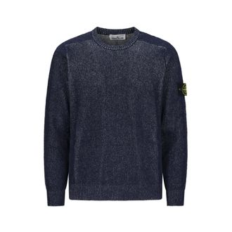 Stone Island Round-neck Knitwear, male, Blue, Size: XL Plated Rib Cotton Boucl&eacute; Crewneck