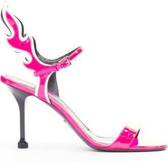 Prada Flame pink patent Fire mid heel sandals