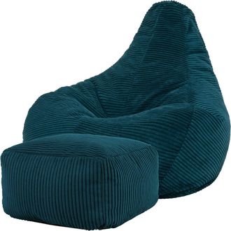 Icon Brand Puf reclinable con reposapiés en respaldo alto y pana pato azul