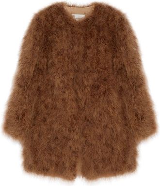 Yves Salomon feather-detailing coat - women - Turkey Feather/Silk Satin/Polyester - 36 - Brown