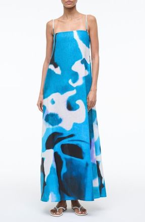 Staud Laura Print Linen Maxi Dress in Blue Haze at Nordstrom, Size X-Large