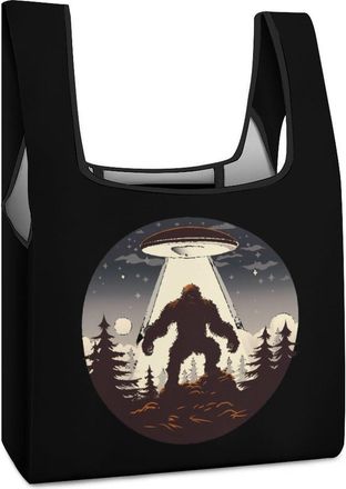 Generic Bigfoot Alien Abduction Shopping Bag Reusable Grocery Tote Bag Foldable Handbag for Travel Picnic