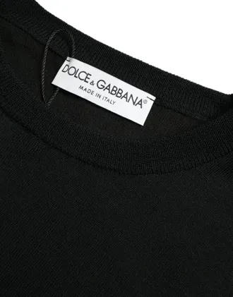 Dolce & Gabbana Black Wool Round Neck Pullover Mens Sweater