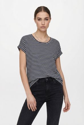 Only Carmakoma Kurzarmshirt ONLY CARMAKOMA CARMOSTER STRIPE S/S O-NECK TOP JRS NOOS, Damen, Gr. M, night sky stripes:cloud dancer, Jersey, Obermaterial: 75% Viskose,