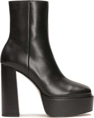 Kazar Zwarte leren laarzen met plateauzool en paalhak - Dames - Laarzen met Hak - Zwart - 37 EU - Leer - Schoenen