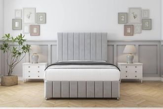 Comfort Beds Sara Plush Divan Set 2 Drawers-54 Headboard-Footboard in Silver | Size: Double