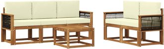 vidaXL Conjunto De Sof&aacute;s De Exterior 6 Uds. Natural Y Crema Vidaxl