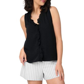 Gibsonlook Embroidered Eyelet Trim Button-Up Top in Black at Nordstrom Rack, Size Xx-Small