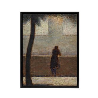 Artery8 Man Leaning on a Parapet Seurat Vintage Black Framed Canvas Wall Art in Grey | Size: W24 x H32