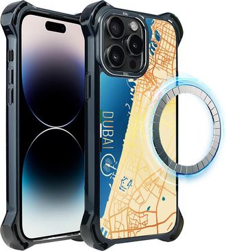 OEM Funda Para Iphone 14 Pro Max Ibizu Dropguard Ultra Con Magsafe, Mapas Del Mundo, Dub&aacute;i