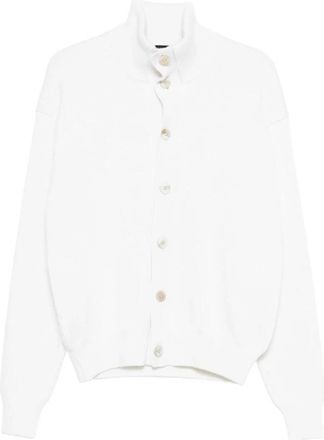Tom Ford Geribbelde trui met hoge kraag en knoopsluiting - Heren - Vesten - Wit - 2XL - Truien & Vesten