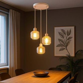 Globo Lighting Lampada a sospensione Lampada a sospensione da soggiorno beige, lampada a sospensione color fumo 3 fiamme in vetro, metallo, 3x prese E27, DxH 35x120