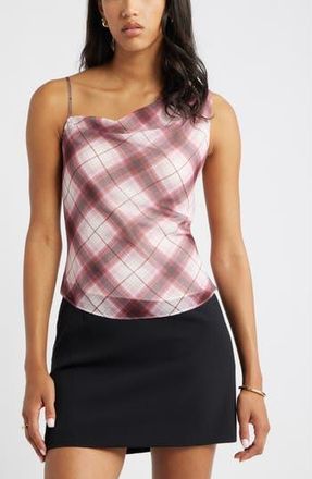 Open Edit Drape Asymmetric Neck Top in Ivory- Red Reese Plaid at Nordstrom Rack, Size Xx-Small