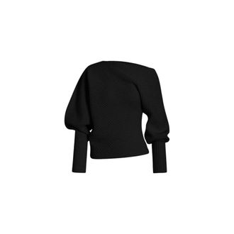 Alberta Ferretti Asymmetric Ribbed Jumper - female - Alberta Ferretti - Round-neck Knitwear - Black - 2XL - Knitwear