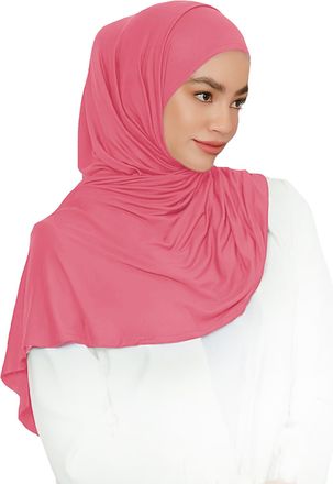 Lina & Lily Pre-sewn Instant Slip-on Modal Jersey Hijab Head Scarf Wrap for Muslim Women (Coral)