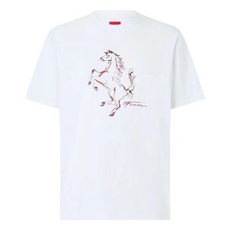 Ferrari T-Shirts, male, White, Size: L Cotton T-shirt with Prancing Horse Print