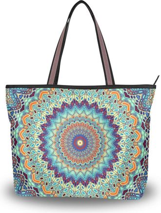 Alaza Large Tote Bag, Women Shoulder Bag Big Capacity Casual Handbags, Mandala Shopping Tote Bag with Pockets Zip,L
