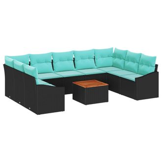 vidaXL Conjunto De Sof&aacute;s De Jard&iacute;n 10 Pcs Negro Rat&aacute;n Sint&eacute;tico Vidaxl