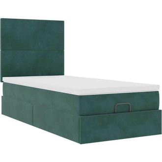 vidaXL Estructura Cama Otomana Colchones Terciopelo Verde Oscuro Vidaxl