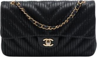 Chanel Pre-owned Pleated Shoulder Bag - Dames - Vintage Schoudertas - Zwart - ONE Size - Leer - Vintage