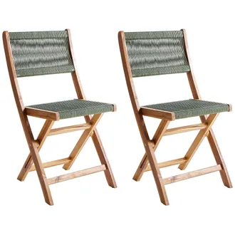Beliani Conjunto De 2 Sillas De Jard&iacute;n Para Patio Plegables De Madera De Acacia Con Respaldo De Cuerda Verde Prossedi
