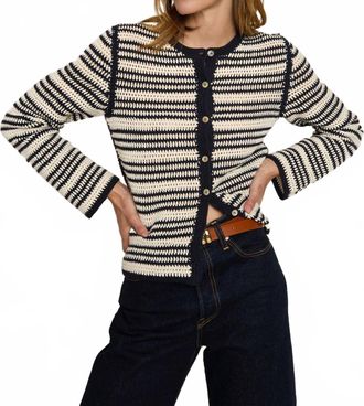 Nation Ltd Courtney Crochet Stripe Cardigan In Crochet Seascape Stripe