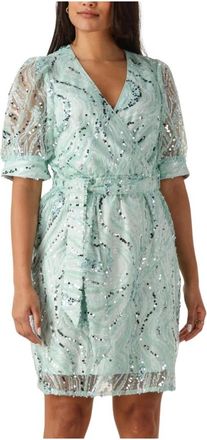 Freebird by Steven Groene Pailletten Mini Jurk - Dames - Korte kleedjes - Groen - S - Pailletten - Kleedjes
