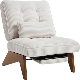 STILVORA Sill&oacute;n Relax Reclinable Con Reposapi&eacute;s Y Coj&iacute;n Lumbar Confort Ergon&oacute;mico Patas De Madera En Pana Beige