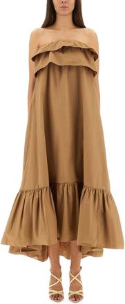 Saint Laurent Cotton Twill Ruffle Dress