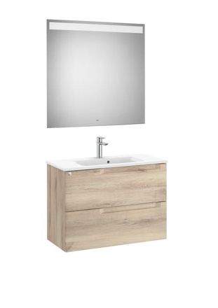 Roca Mueble Lavabo 800mm Aleyda Compacto 2 Cajones + Espejo Beige Madera
