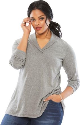 Roaman's Shawl Collar Ultimate Tee in Medium Heather Grey at Nordstrom, Size Large