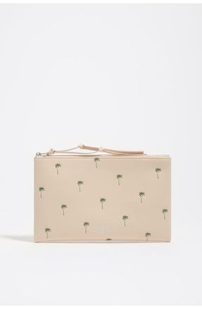 Bimba & Lola Large Leather Palms Make-Up Case in Sand at Nordstrom