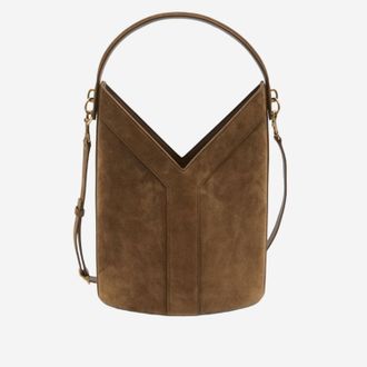 Saint Laurent Womens Y Bucket Bag Suede Brown Shoulder