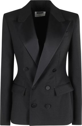 Moschino Zwarte Rokende Jas Lange Mouw Knoopsluiting - Dames - Blazers - Zwart - S - Wol - Jassen