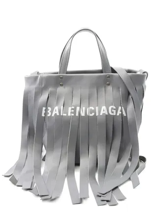Balenciaga Borsa tote in pelle con frange - Grigio