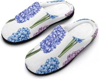 Generic Blue Purple Hyacinths Flowers Slippers Men Winter Warm Cotton Anti-Slip Indoor Slip-Ons House Shoes