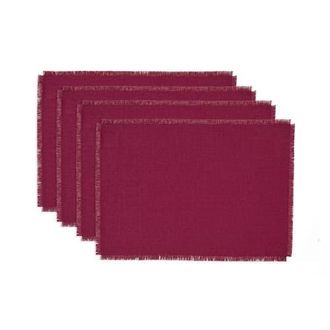 Solino Home Linen Placemats Set of 4, 14 x 19 Inch for Dining Table, Holiday and Everyday Table Decor - Fringe in Beet at Nordstrom, Size Medium