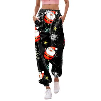 Generic Christmas Joggers Women Tie Dye Print Holiday Sweatpants Baggy Elastic Waist Trousers Oversized Xmas Drawstring Jogging Pants Ladies Jogging Sports Tr