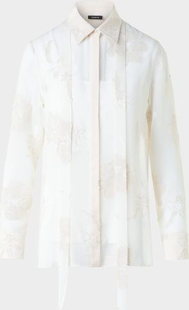 Akris Floral Jacquard Neck-Tie Button-Down Blouse