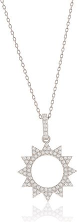 Suzy Levian Sterling Silver White Cubic Zirconia Pave Circle Sunburst Pendant