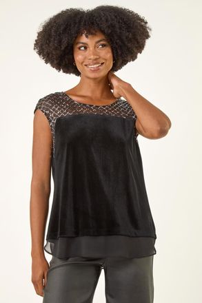 Roman Velvet Sequin Mesh Top