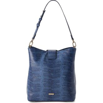 Brahmin Celina Croc Embossed Leather Bucket Bag in Navy at Nordstrom